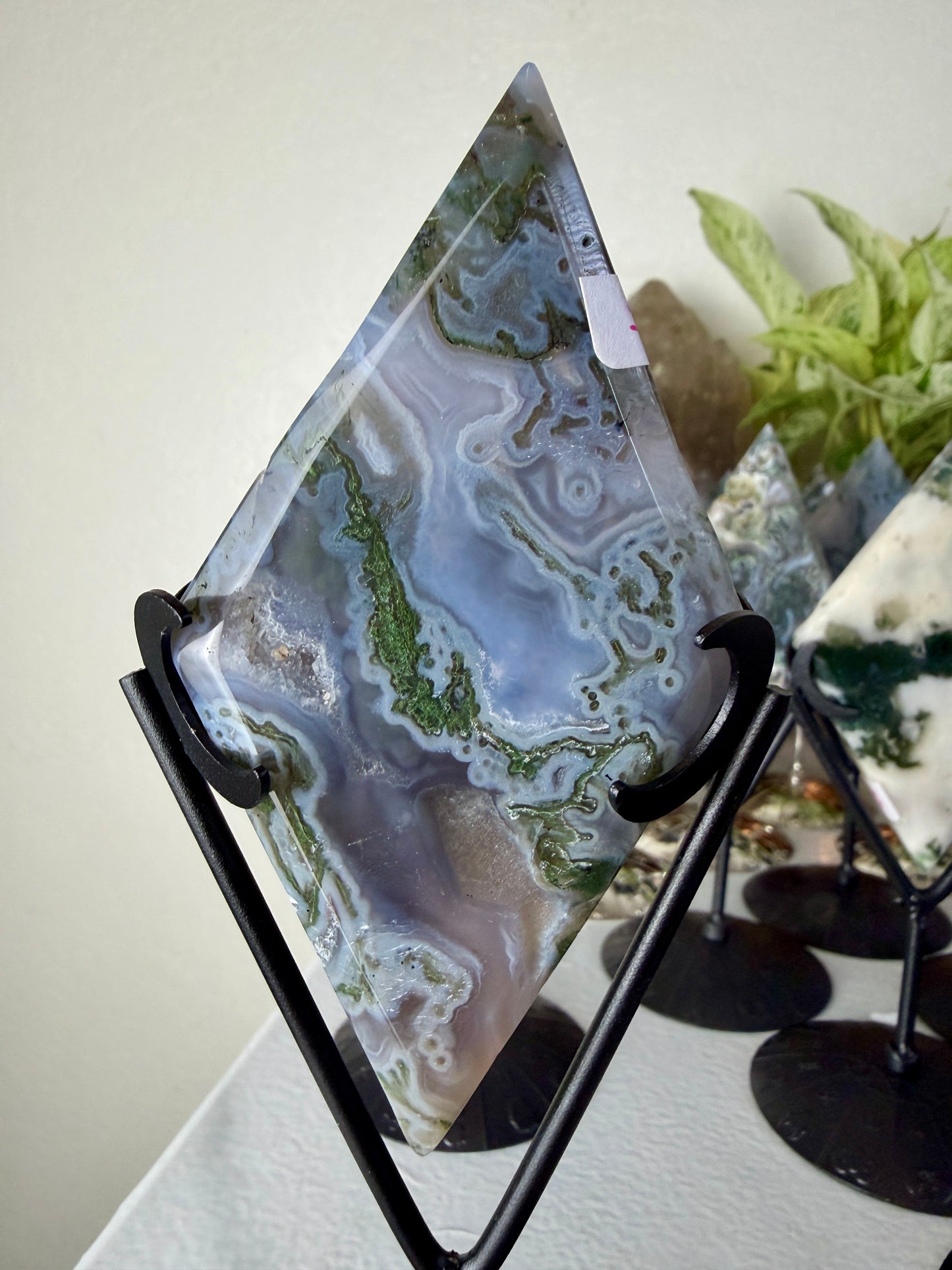 Moss Agate Rhombus with Stand - Imperfect