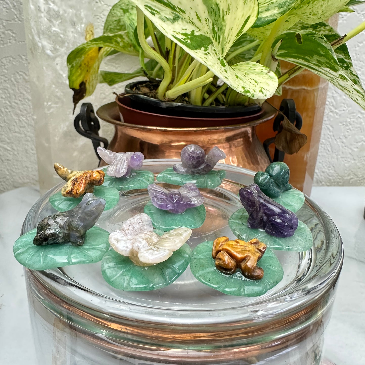 Mini Crystal Creatures on Lilypads and Leaves