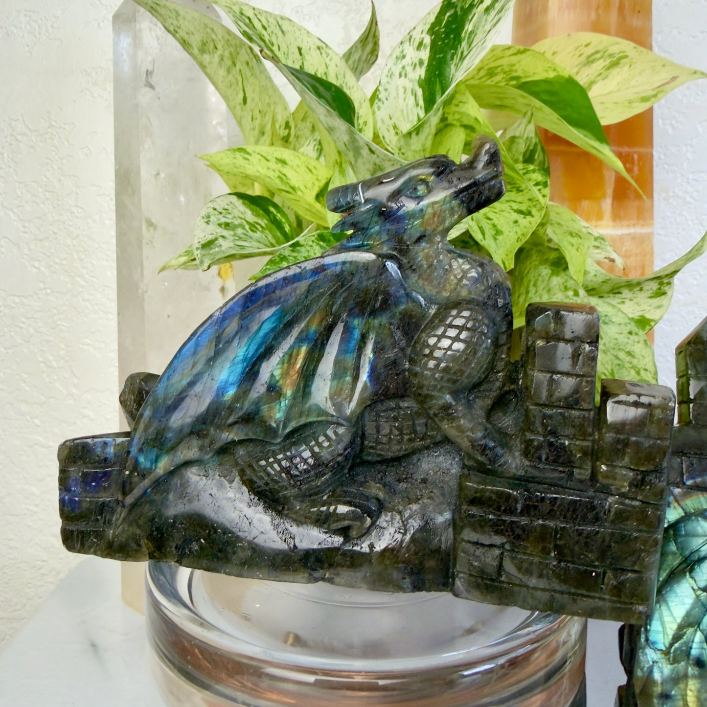 ⚡️ Large Labradorite Dragon & Ghost Carvings – Imperfect but Powerful ⚡️