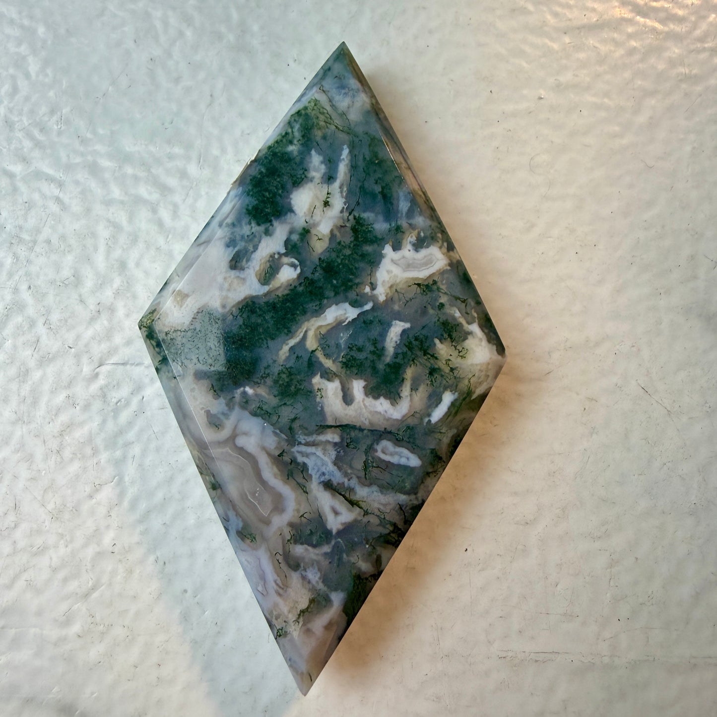 Moss Agate Rhombus with Stand - Imperfect
