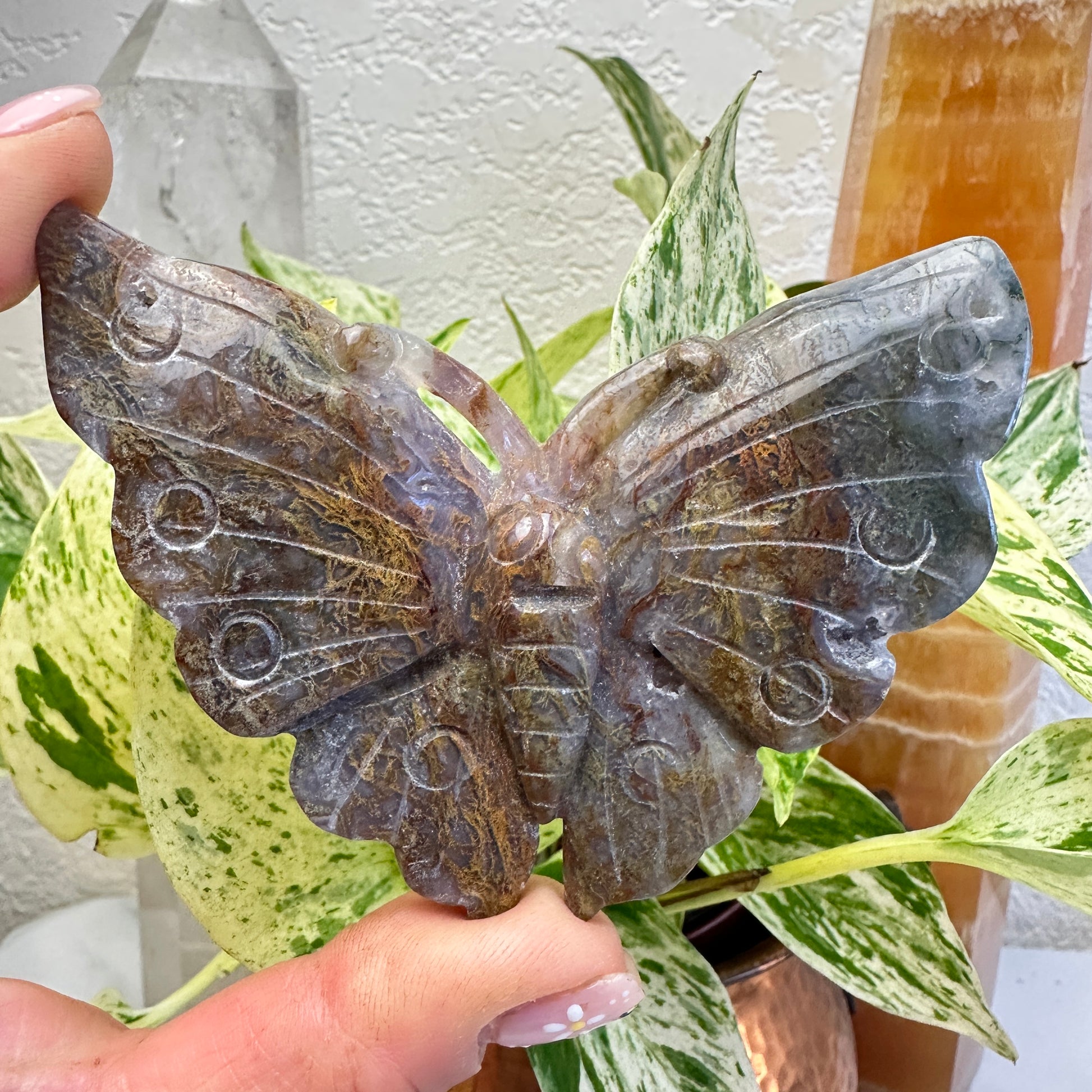 Moss Agate Butterflys - Intuitive Pick - 3.6 inch wingspan - Katie's Mystic Crystals