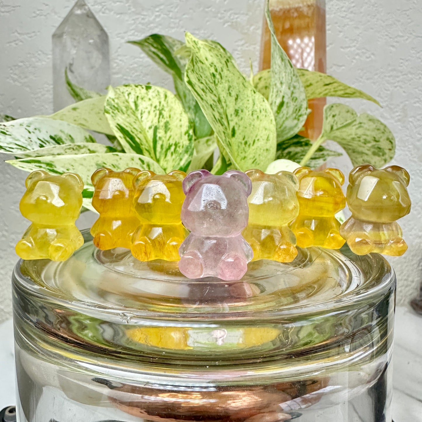 Faceted Fluorite Bears 1in - Yellow Fluorite - Pink Fluorite - Katie's Mystic Crystals