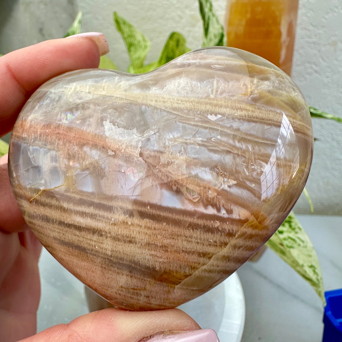 Large Peach Moonstone Hearts