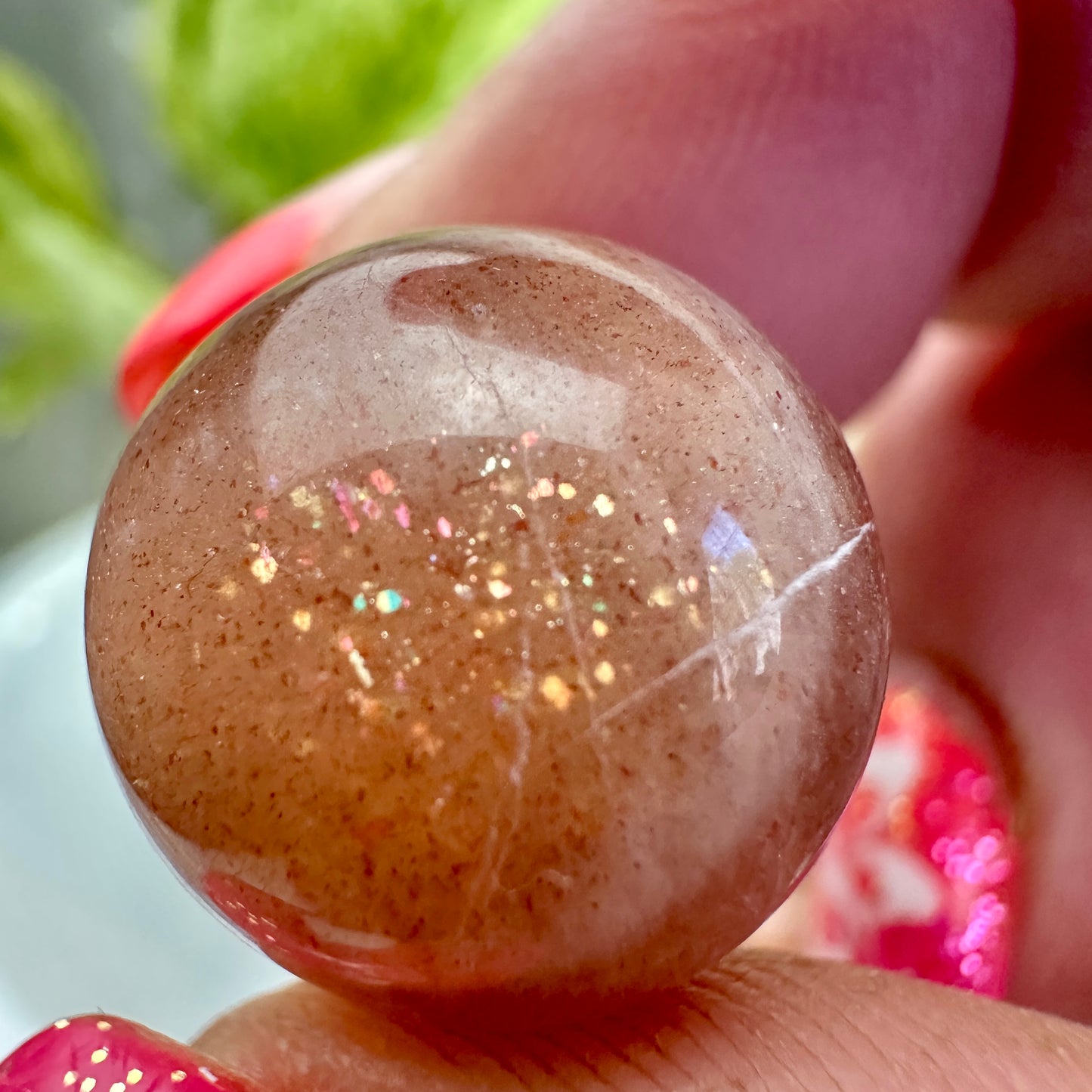 Micro Mini Peach Moonstone with Sunstone Sphere