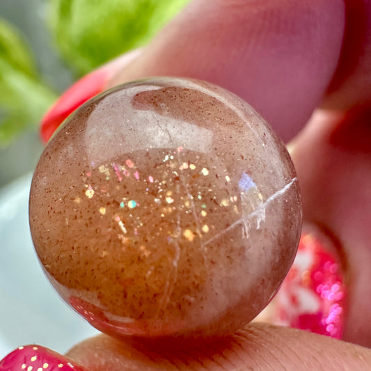 Micro Mini Peach Moonstone with Sunstone Sphere