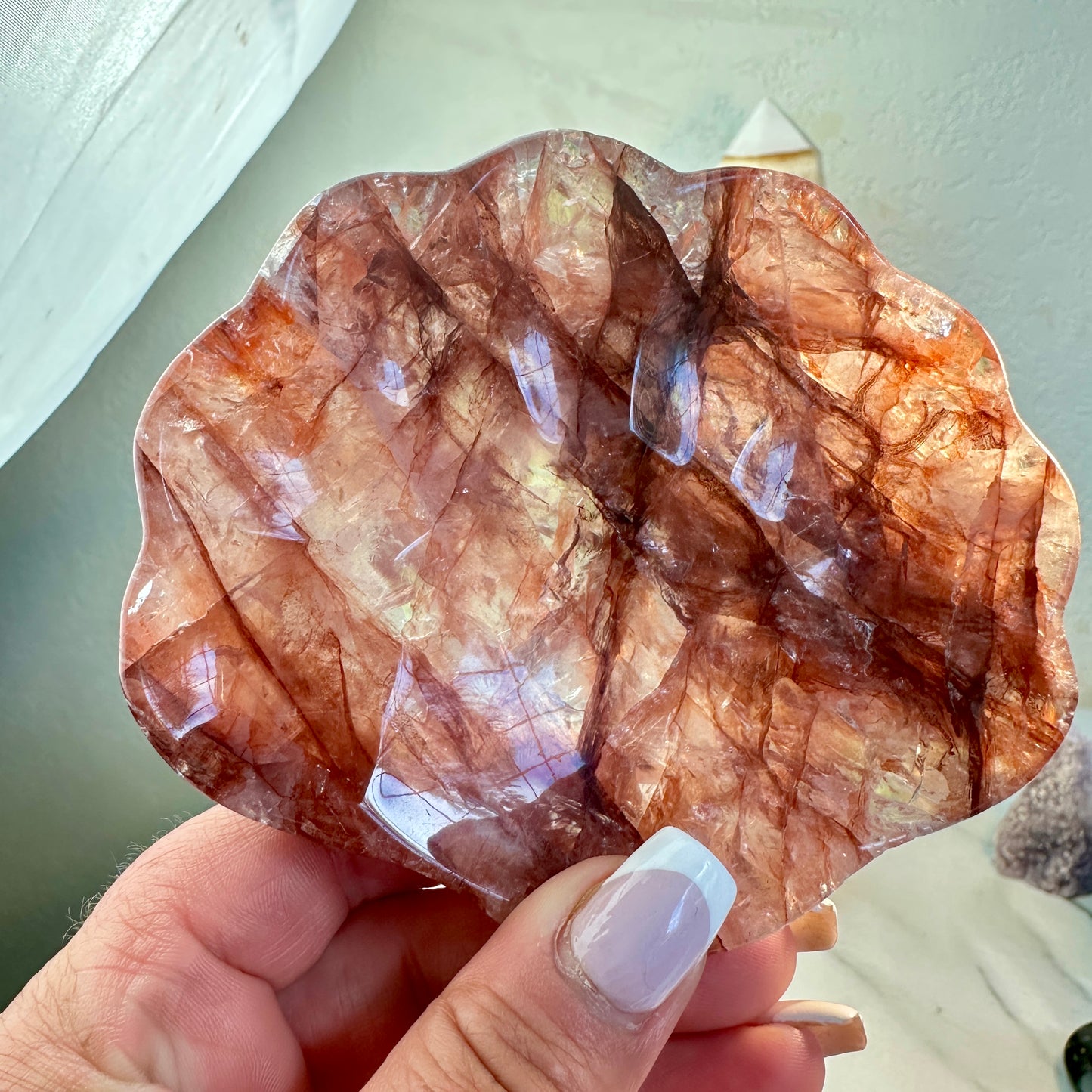 Fire Quartz Seashell-Shaped Dish — Approx. 4 inches Wide
Vitality | Clarity | Emotional Alchemy