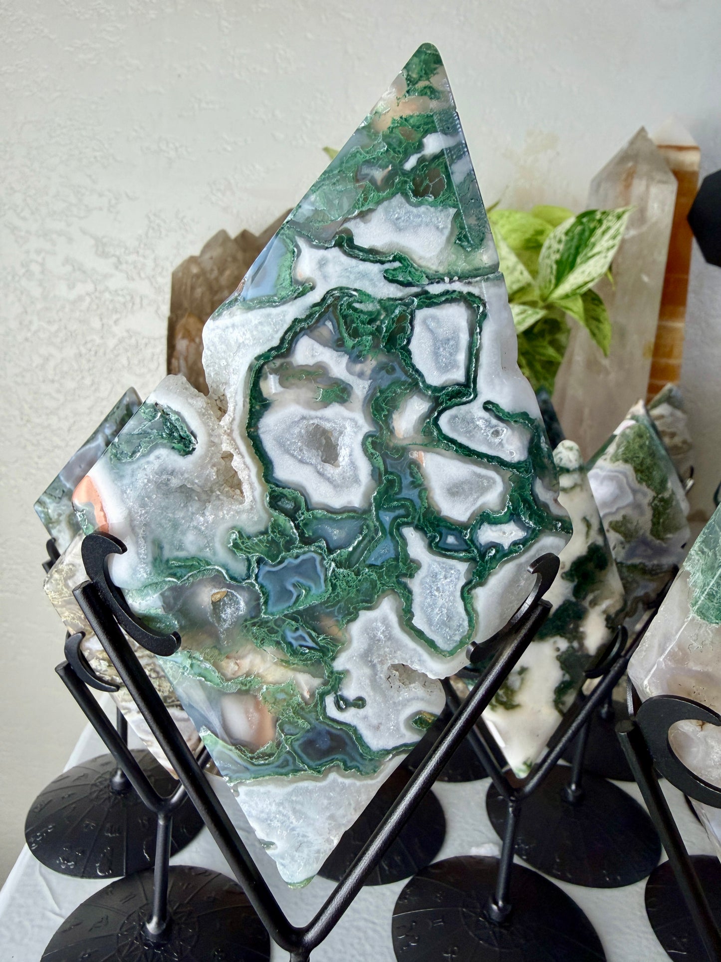 Moss Agate Rhombus with Stand - Imperfect