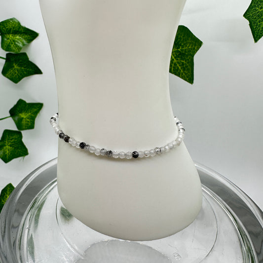 Minimalist Faceted Black Tourmaline in Quartz Bracelet - Katie's Mystic Crystals