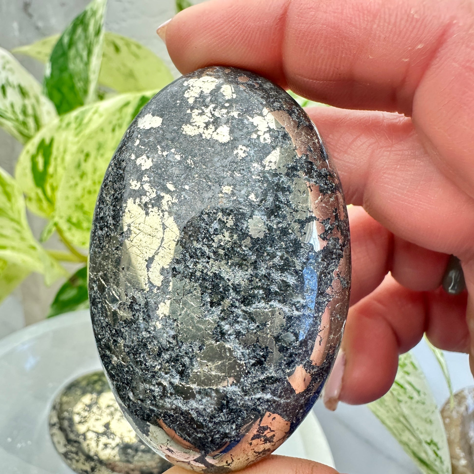Large Black Pyrite Palm Stone - Katie's Mystic Crystals