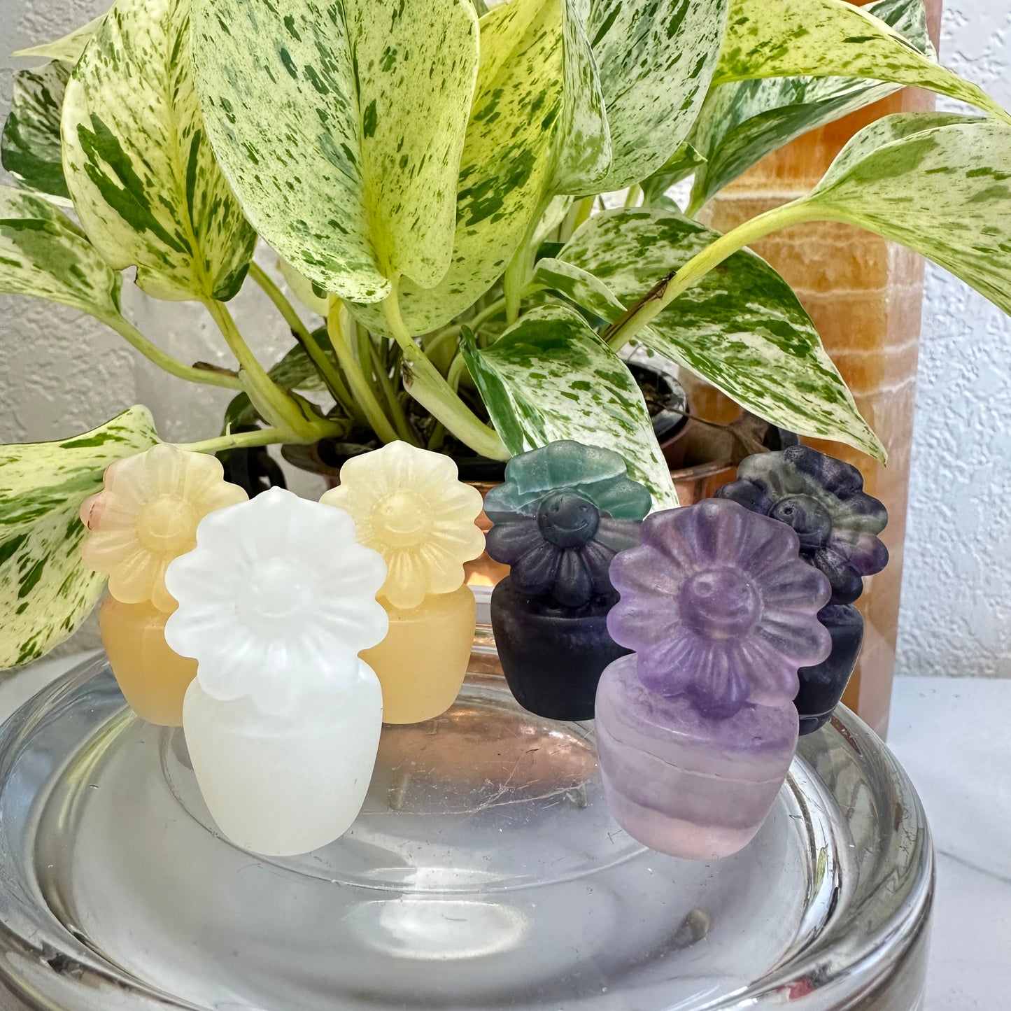 Fluorite and Calcite Crystal Flower Pots - 1.5 inch