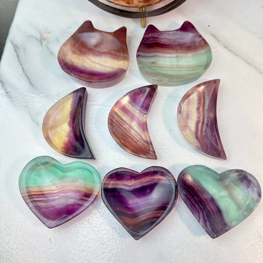 Rainbow Fluorite Bowls — Heart, Moon, Cat
Clarity | Harmony | Spiritual Flow - Katie's Mystic Crystals