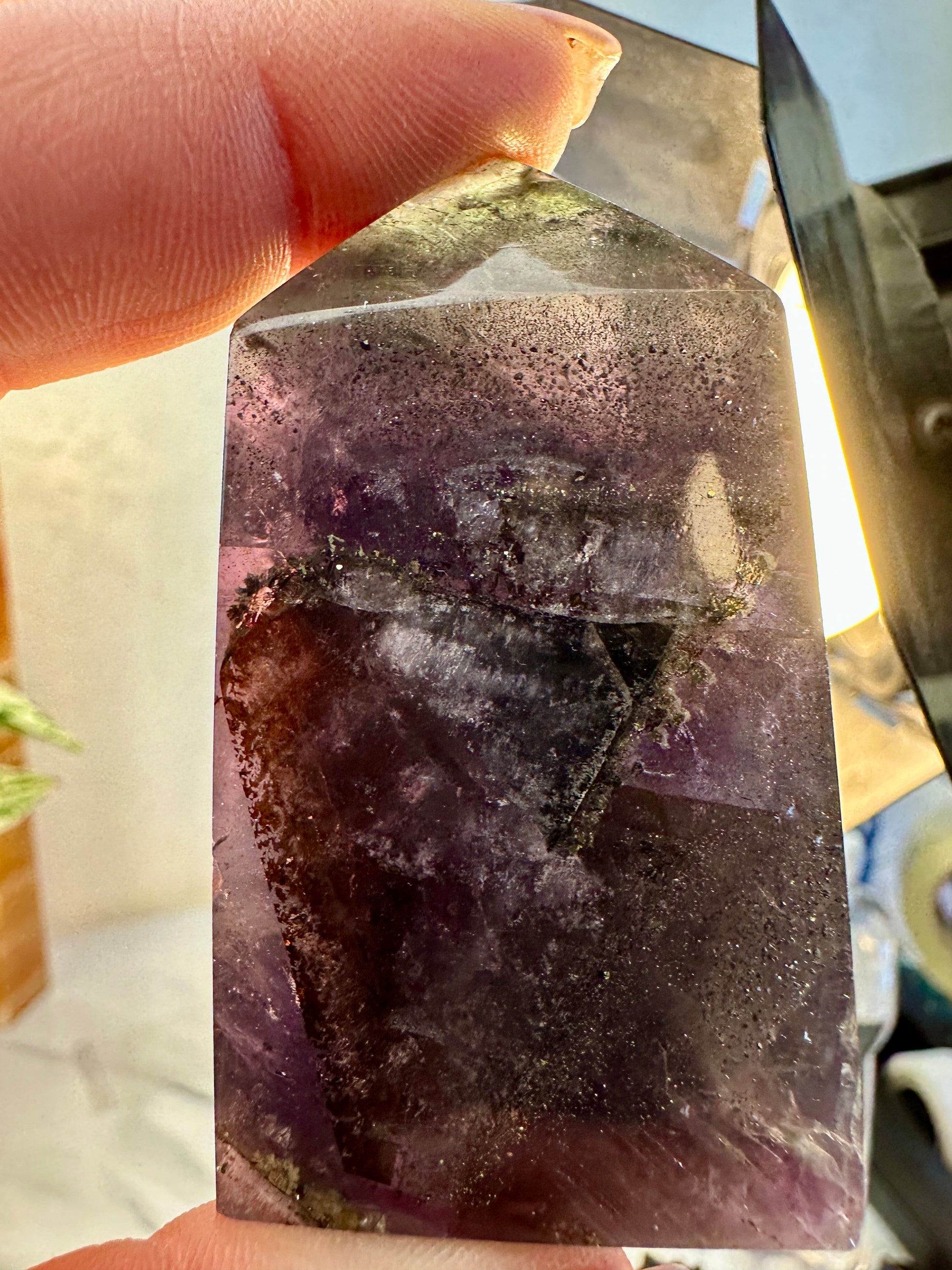 Pyrite in Fluorite Raw Edge Tower — E
2.5 in tall × 1.4 in wide × 0.9 in thick | 4.8 oz
Mental Clarity | Abundance | Grounded Confidence - Katie's Mystic Crystals