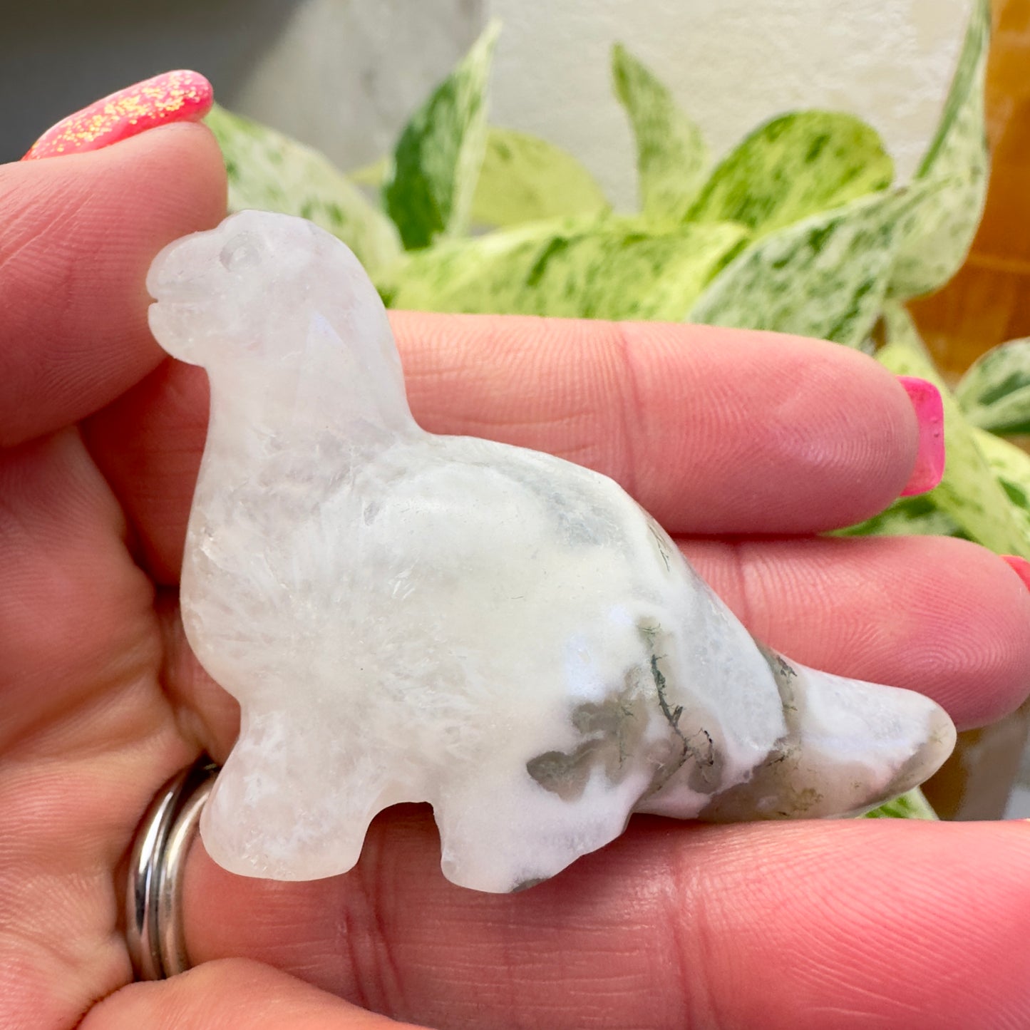 Moss Agate Long Neck Dino - Katie's Mystic Crystals