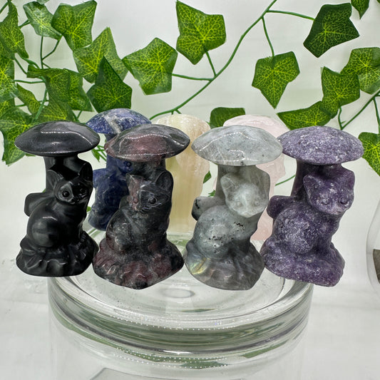 Mushroom Cat Carving - Katie's Mystic Crystals