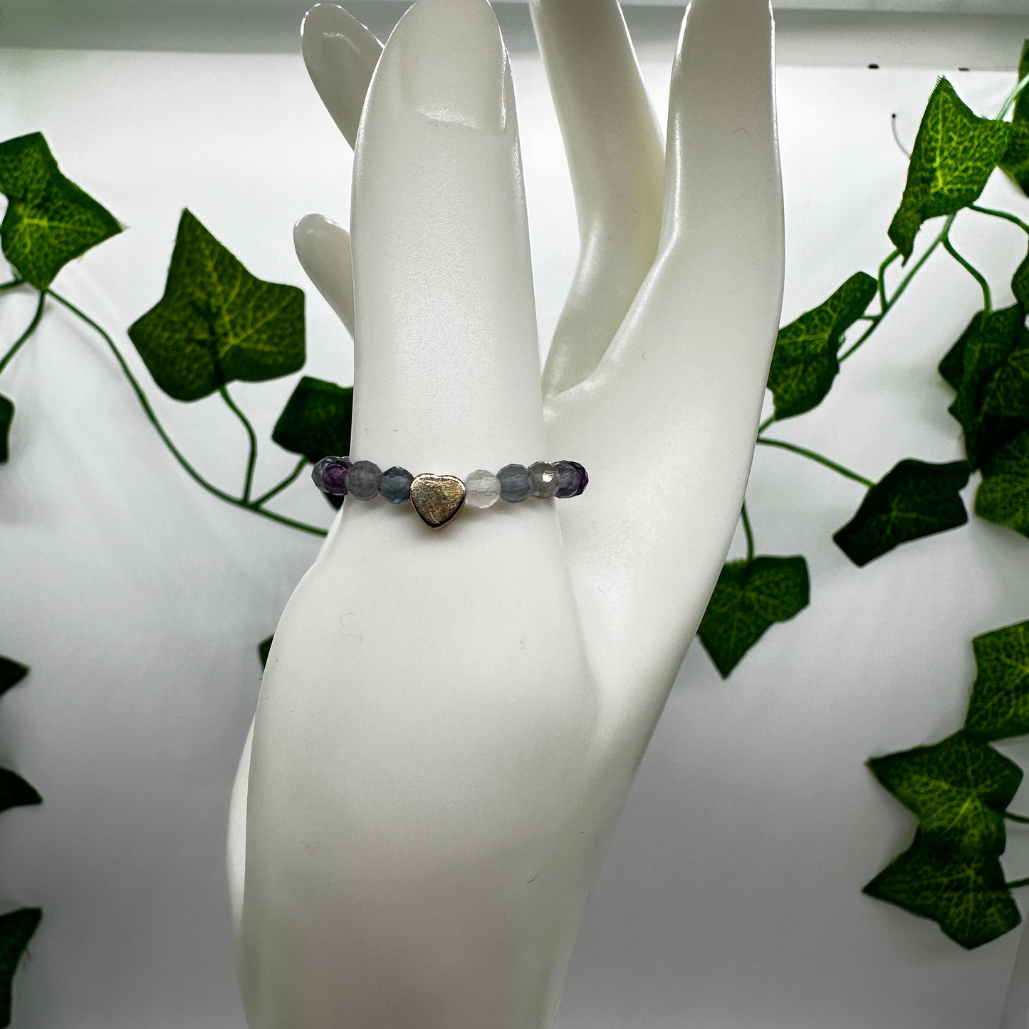 Rainbow Fluorite Heart Bead Ring - Katie's Mystic Crystals