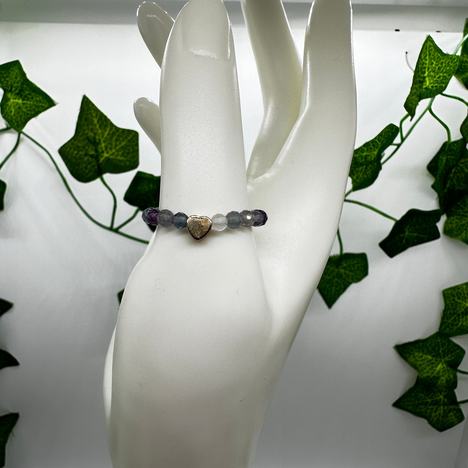 Rainbow Fluorite Heart Bead Ring - Katie's Mystic Crystals