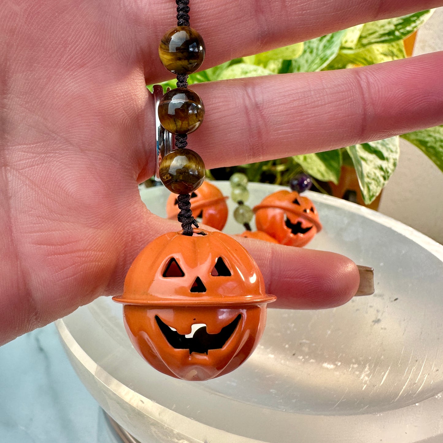 Pumpkin Jack-o’-Lantern Bell & Crystal Keychain
Protection | Fun | Autumn Magic