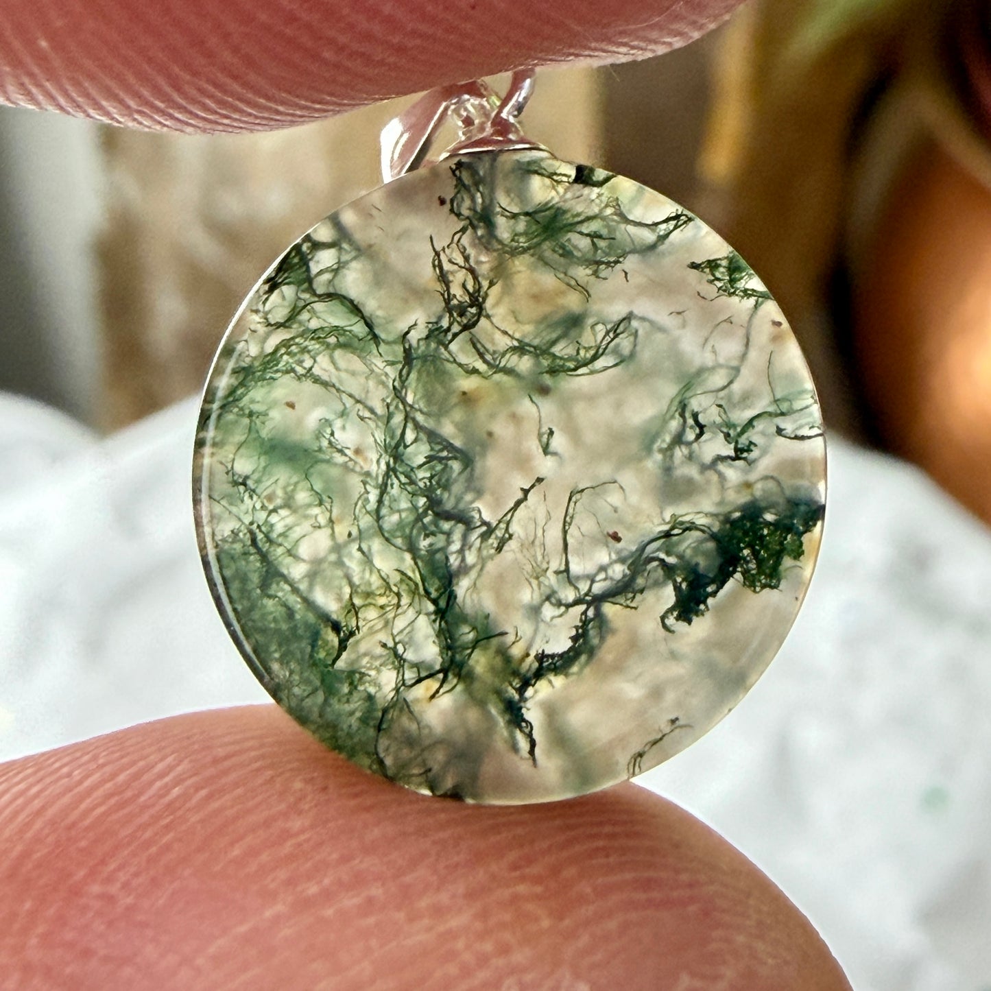 Moss Agate Round Pendant | 16mm Nature & Abundance Jewelry | Intuitive Pick