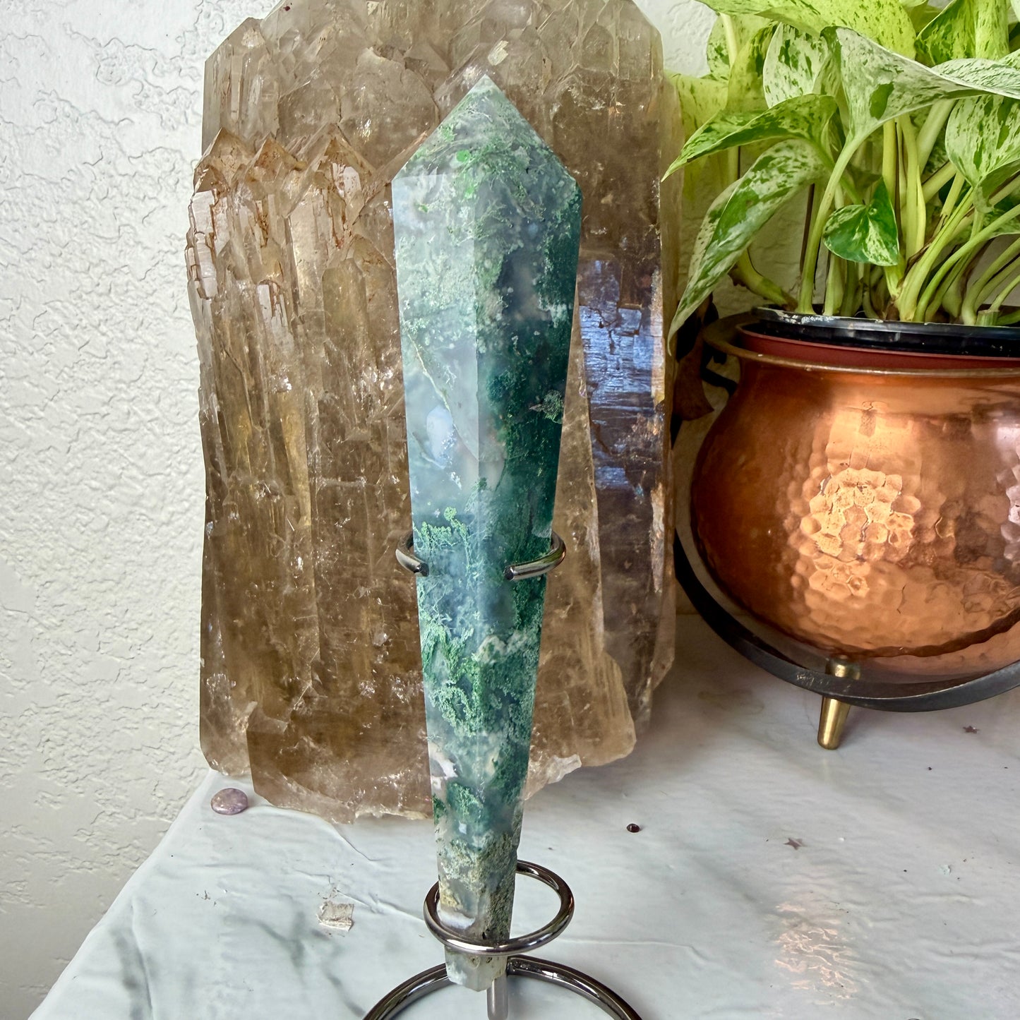 Intuitive Pick Moss Agate Wands with Stands