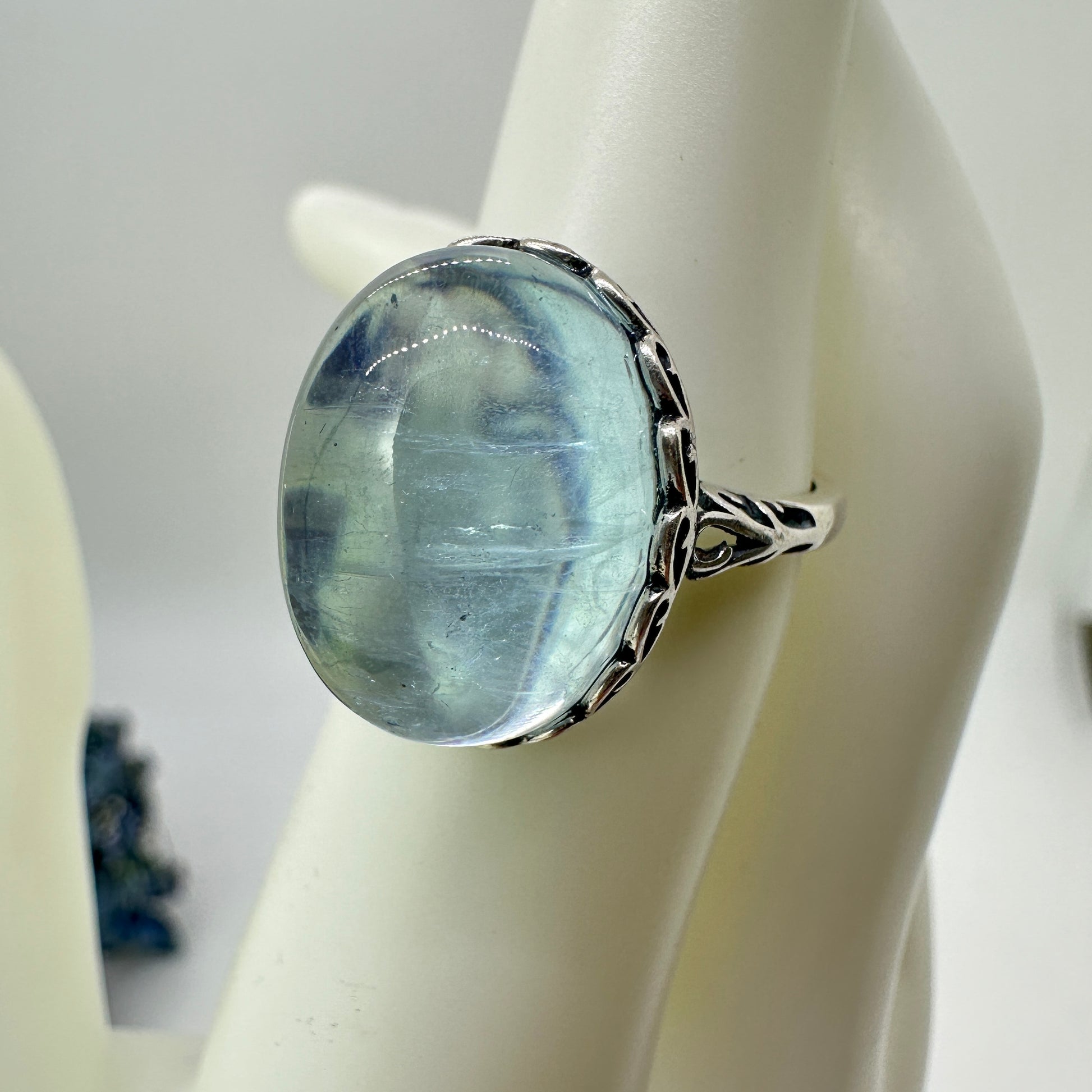 Silver (925) Aquamarine Adjustable Ring - Katie's Mystic Crystals