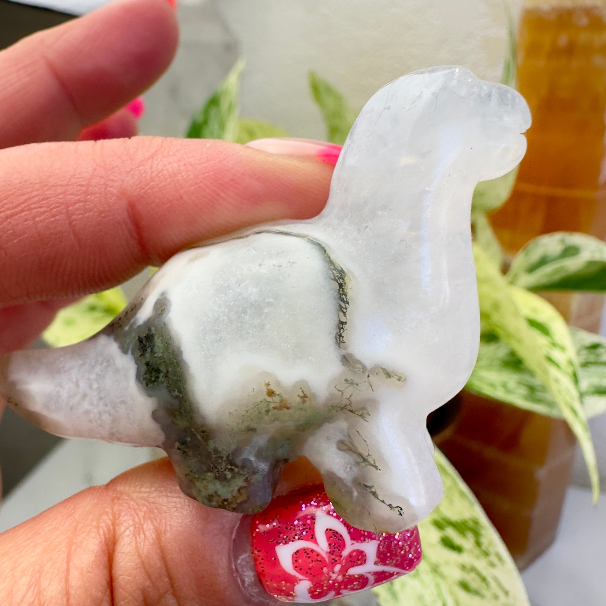 Moss Agate Long Neck Dino - Katie's Mystic Crystals