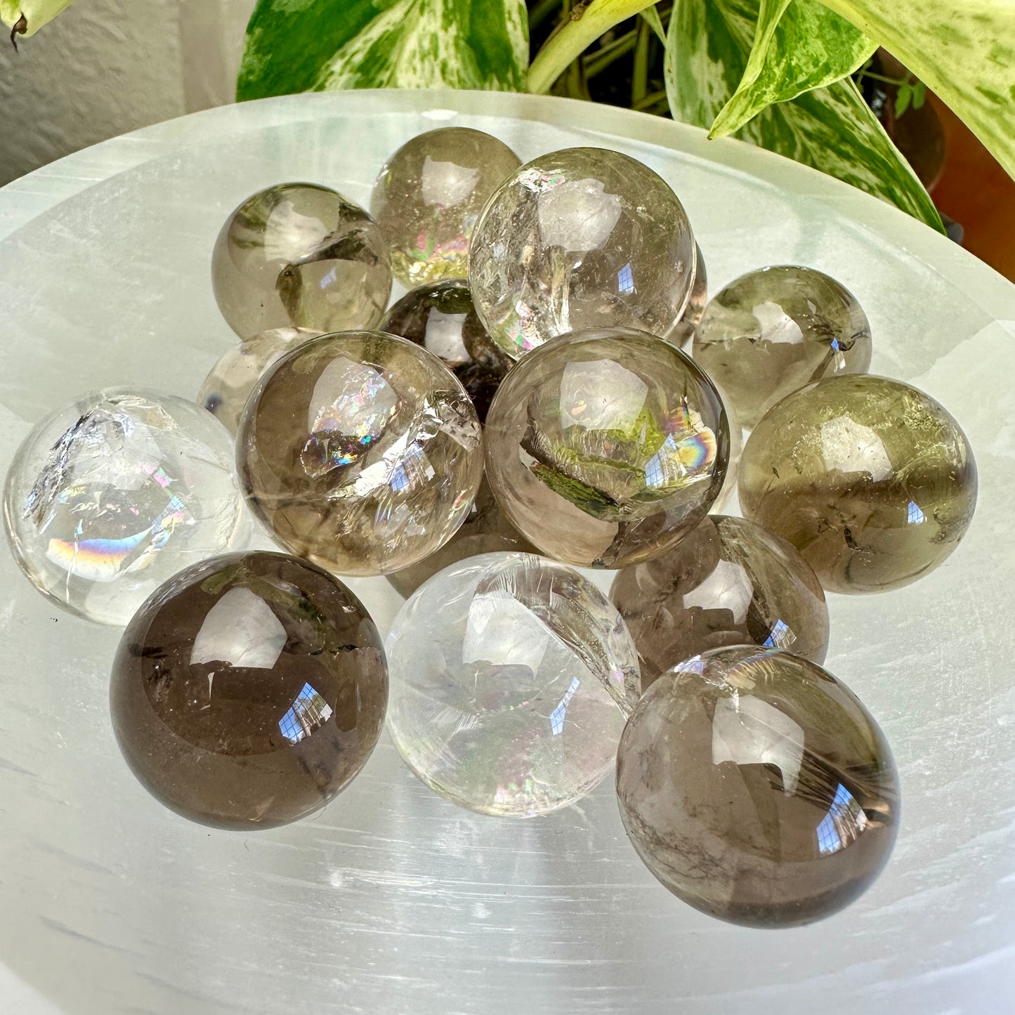 Smoky and Clear Quartz Spheres