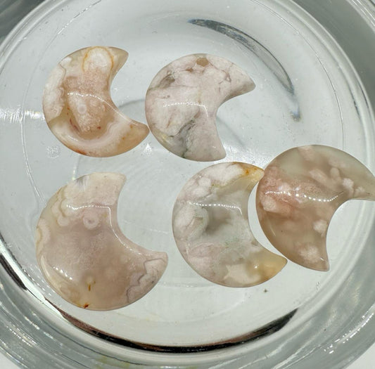 Mini Flower Agate Crescent Moon