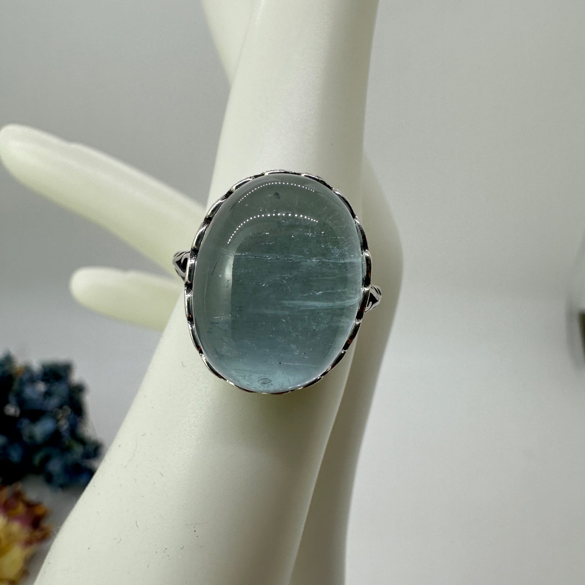 Silver (925) Aquamarine Adjustable Ring - Katie's Mystic Crystals