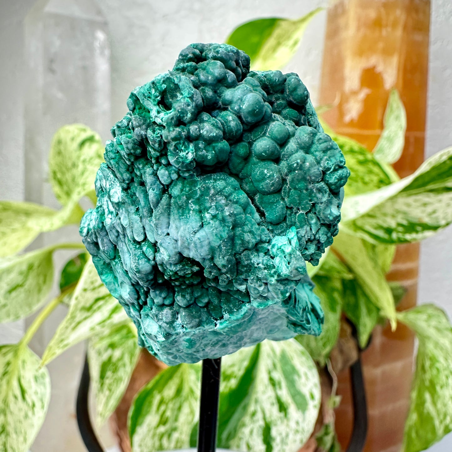 Botryoidal Malachite Specimen with Natural Cave — Mounted Display
