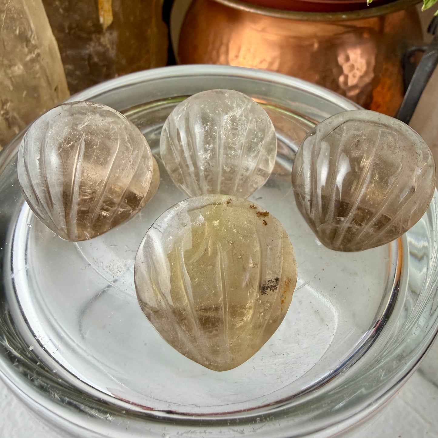 Mini Crystal Clam Shell Carving | Smoky Quartz, Golden Healer, Snowflake Obsidian | 1.2 Inch Intuitive Pick