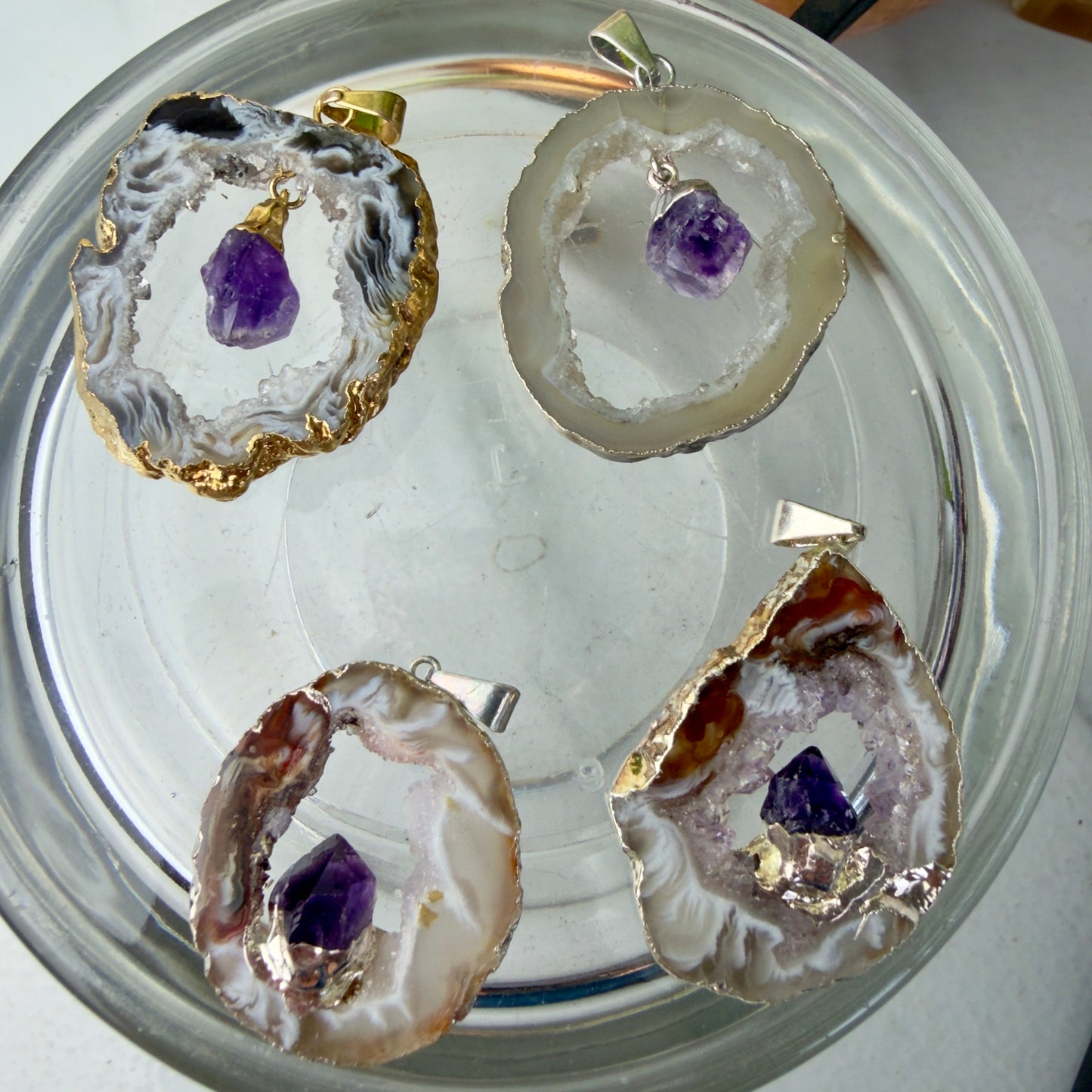 Agate & Amethyst Crystal Pendants – Protective Healing Jewelry (1.3–1.7”) ✨💜