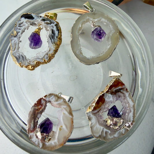 Agate & Amethyst Crystal Pendants – Protective Healing Jewelry (1.3–1.7”) ✨💜