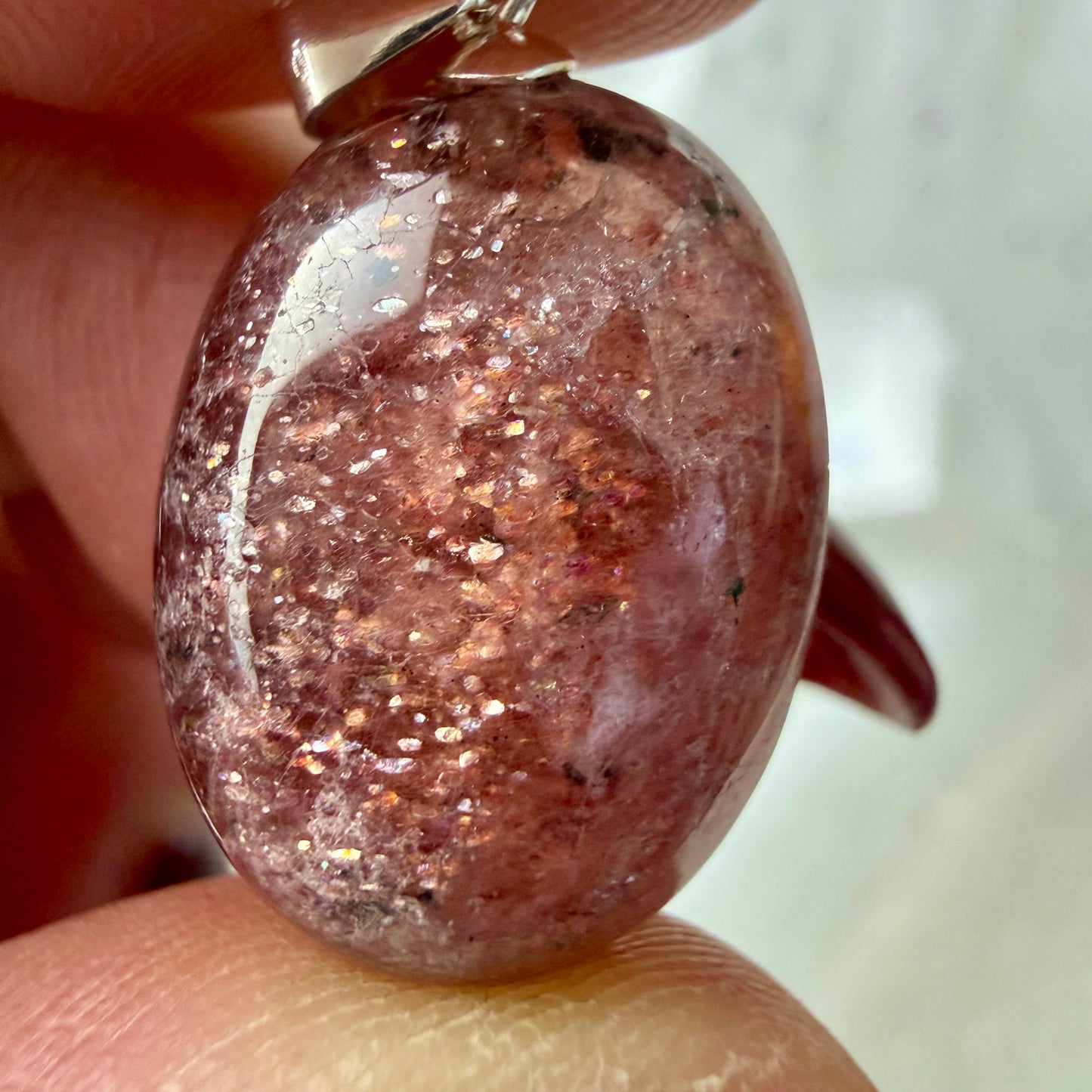 Oval Strawberry Quartz Pendant Necklace | 20mm Intuitive Pick | Love & Joy Crystal Jewelry
