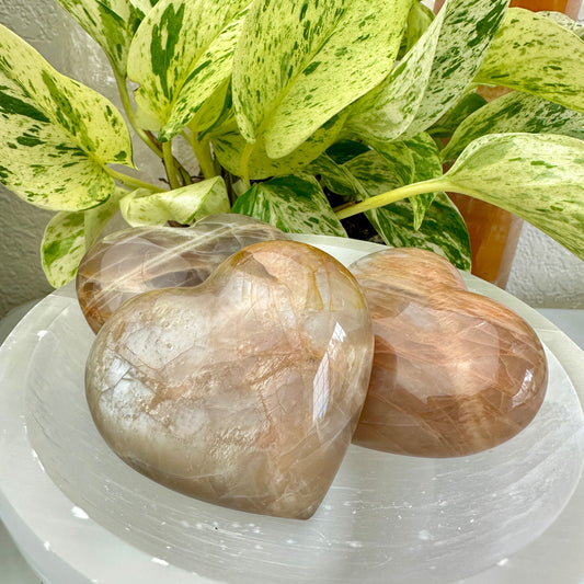 Large Peach Moonstone Hearts
