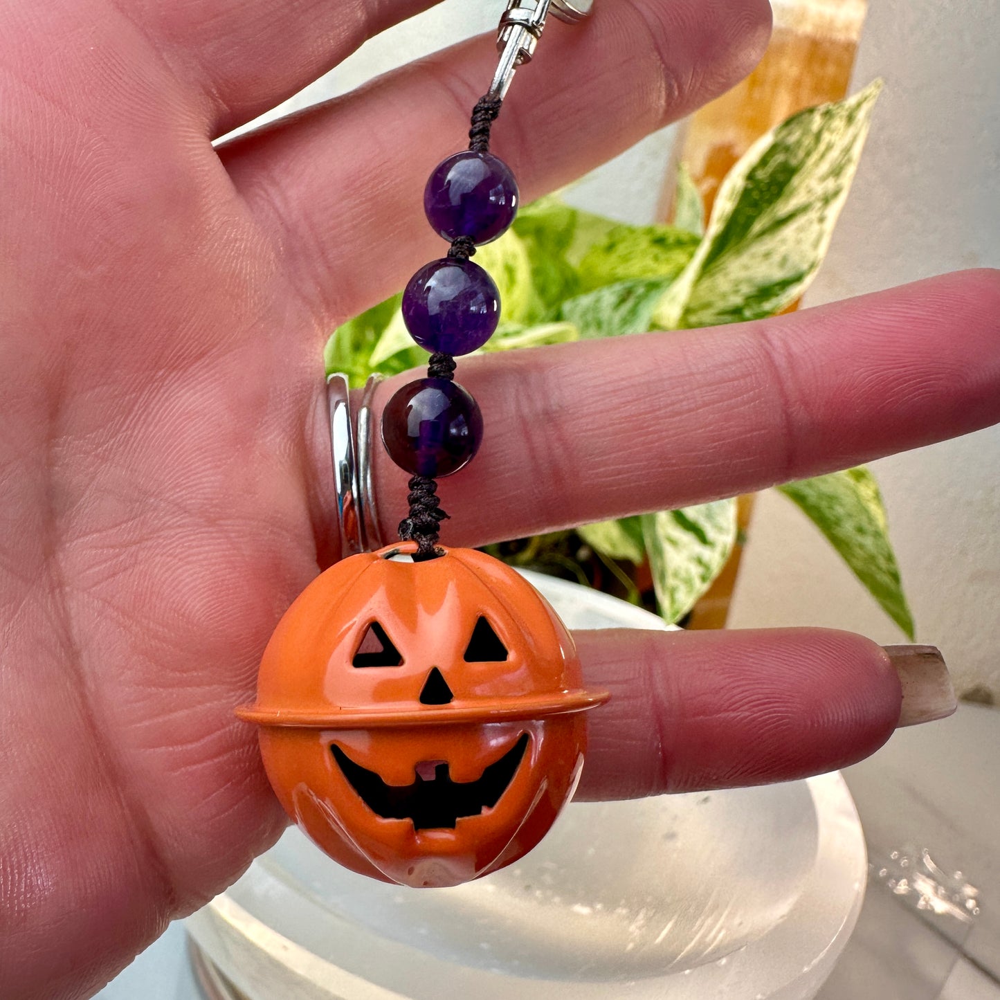 Pumpkin Jack-o’-Lantern Bell & Crystal Keychain
Protection | Fun | Autumn Magic