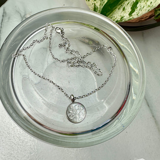 Herkimer Diamond Crystal Locket Necklace — Stainless Steel 19” Chain + 15mm Window Pendant ✨🔍