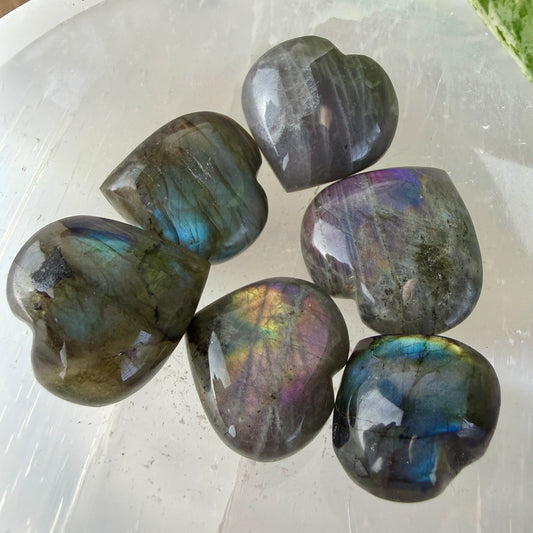 Mini Labradorite Puffy Heart Crystal | 1-Inch Intuition & Protection Stone | High Flash