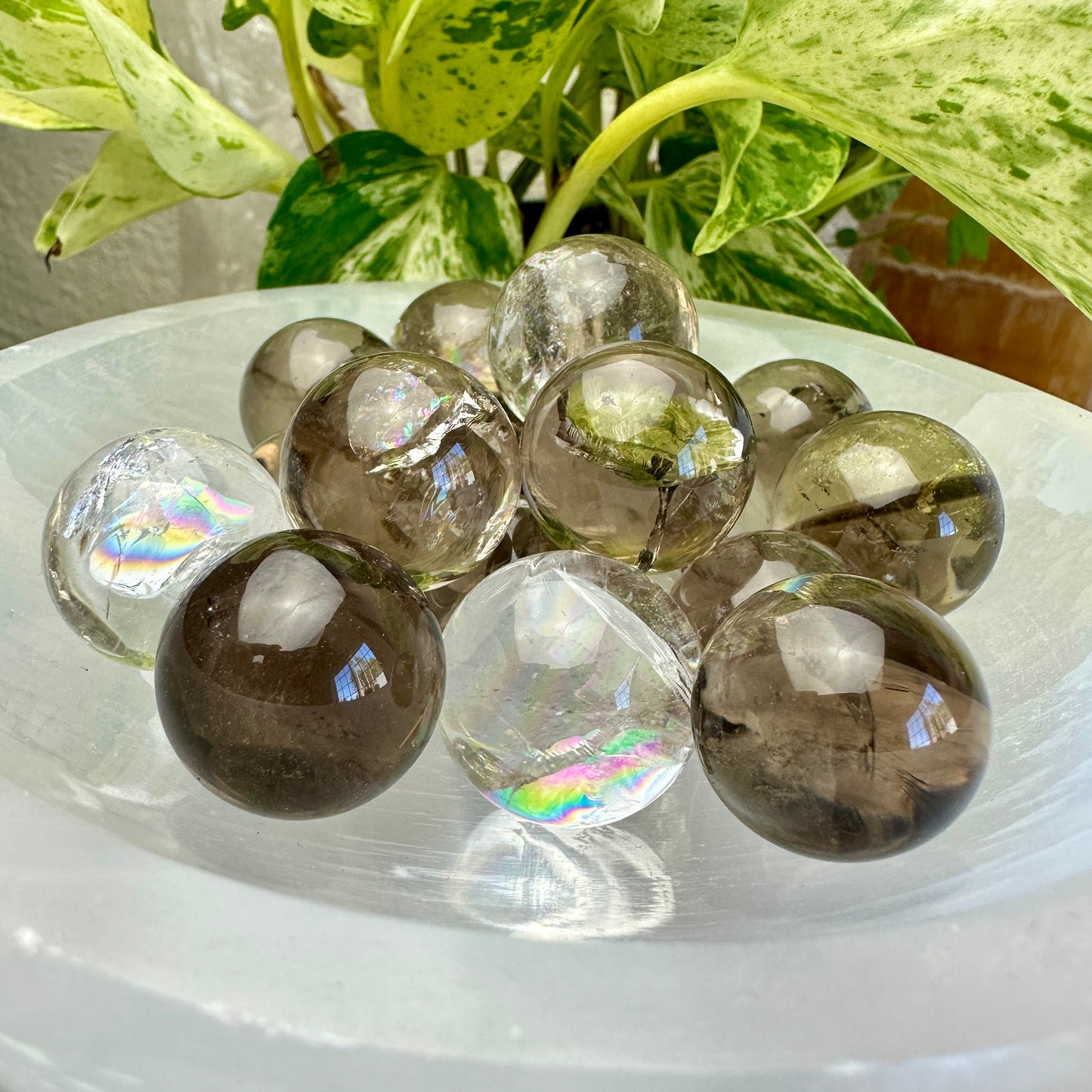 Smoky and Clear Quartz Spheres