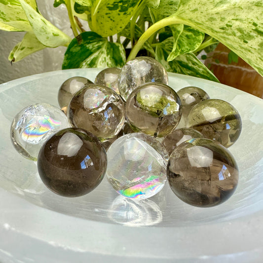 Smoky and Clear Quartz Spheres