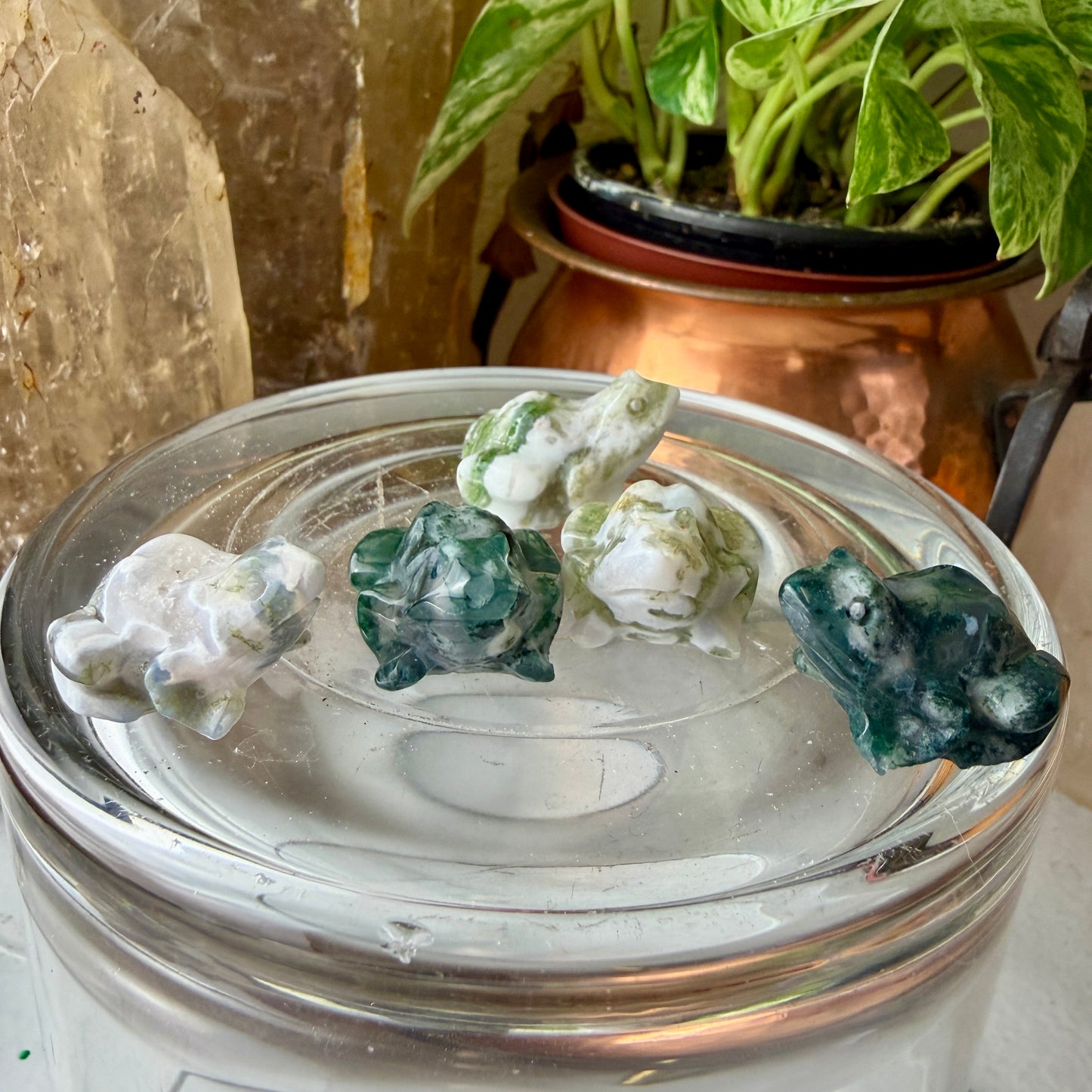 Mini Moss Agate Frog Crystal Carving | Abundance & New Beginnings | Approx. 1-Inch