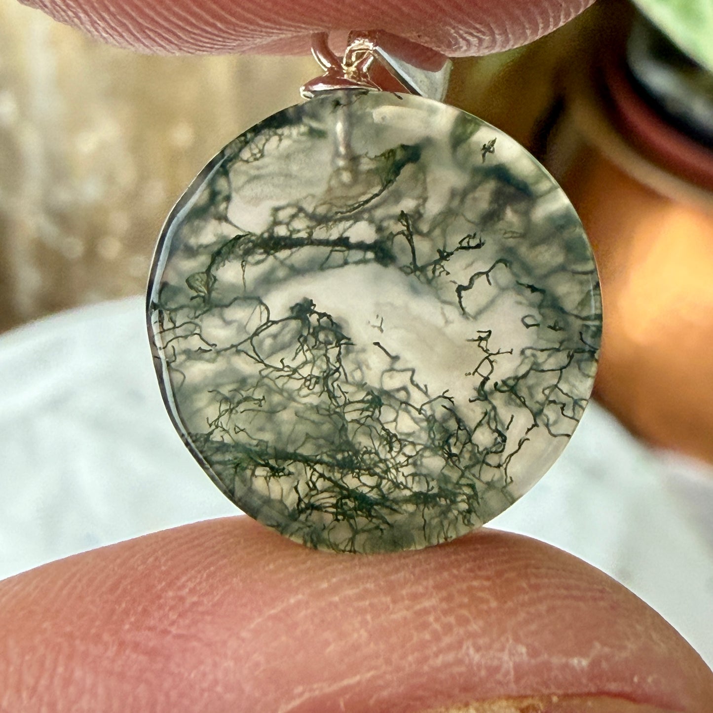 Moss Agate Round Pendant | 16mm Nature & Abundance Jewelry | Intuitive Pick