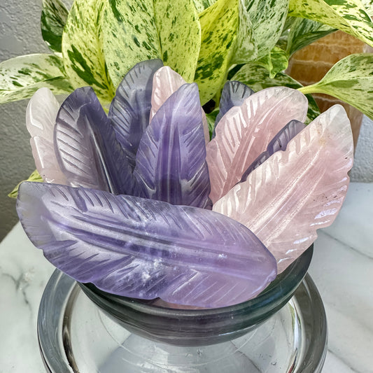Crystal Feathers - Fluorite - Rose Quartz - 3.3-3.6 inch