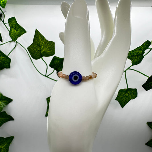Sunstone with Moonstone Evil Eye Bead Ring - Katie's Mystic Crystals