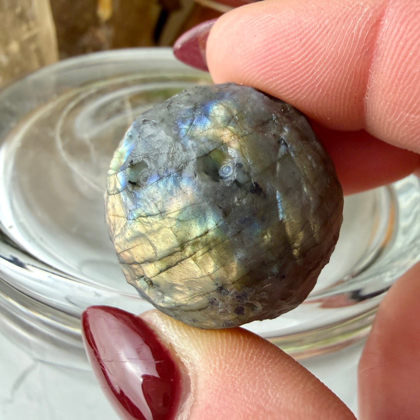 Unpolished Labradorite Moon | 30mm Raw Flash Crystal | Intuition & Magic Stone