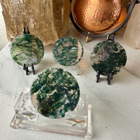 Moss Agate Window Crystal Slab | 2-Inch Prosperity & Growth Stone | Unique Landscape Carving