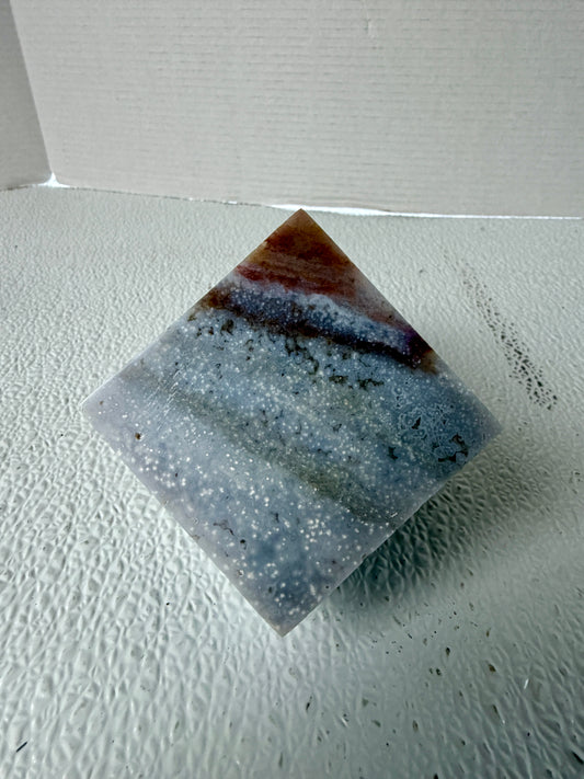 Natural Ocean Agate 3D Cube (654g / 1.44 lbs) – Vintage Old Stock Geometric Carving with Orbicular Eyes