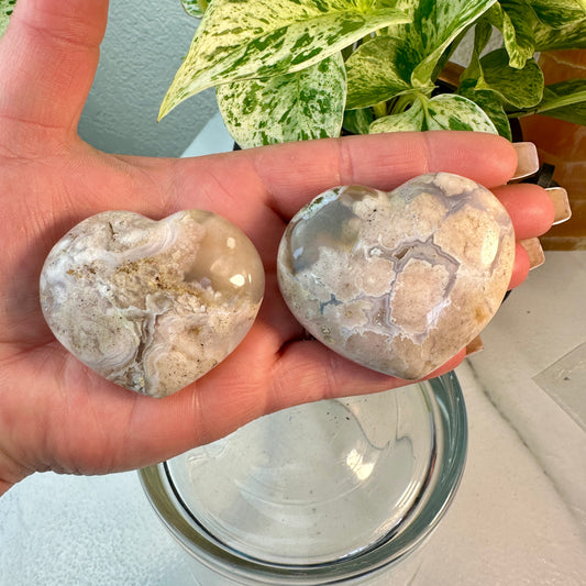 Puffy Pink Flower Agate Hearts
Growth | Self-Love | Emotional Healing