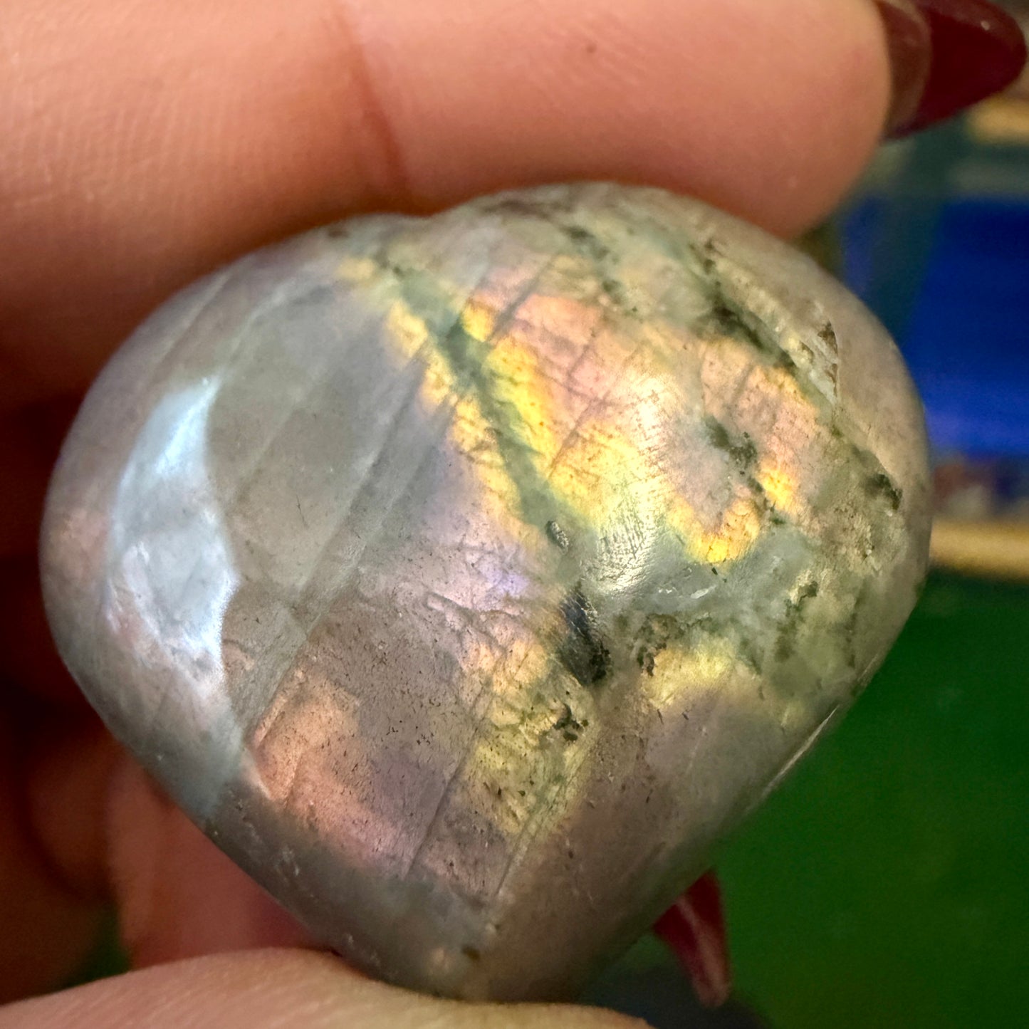 Mini Labradorite Puffy Heart Crystal | 1-Inch Intuition & Protection Stone | High Flash