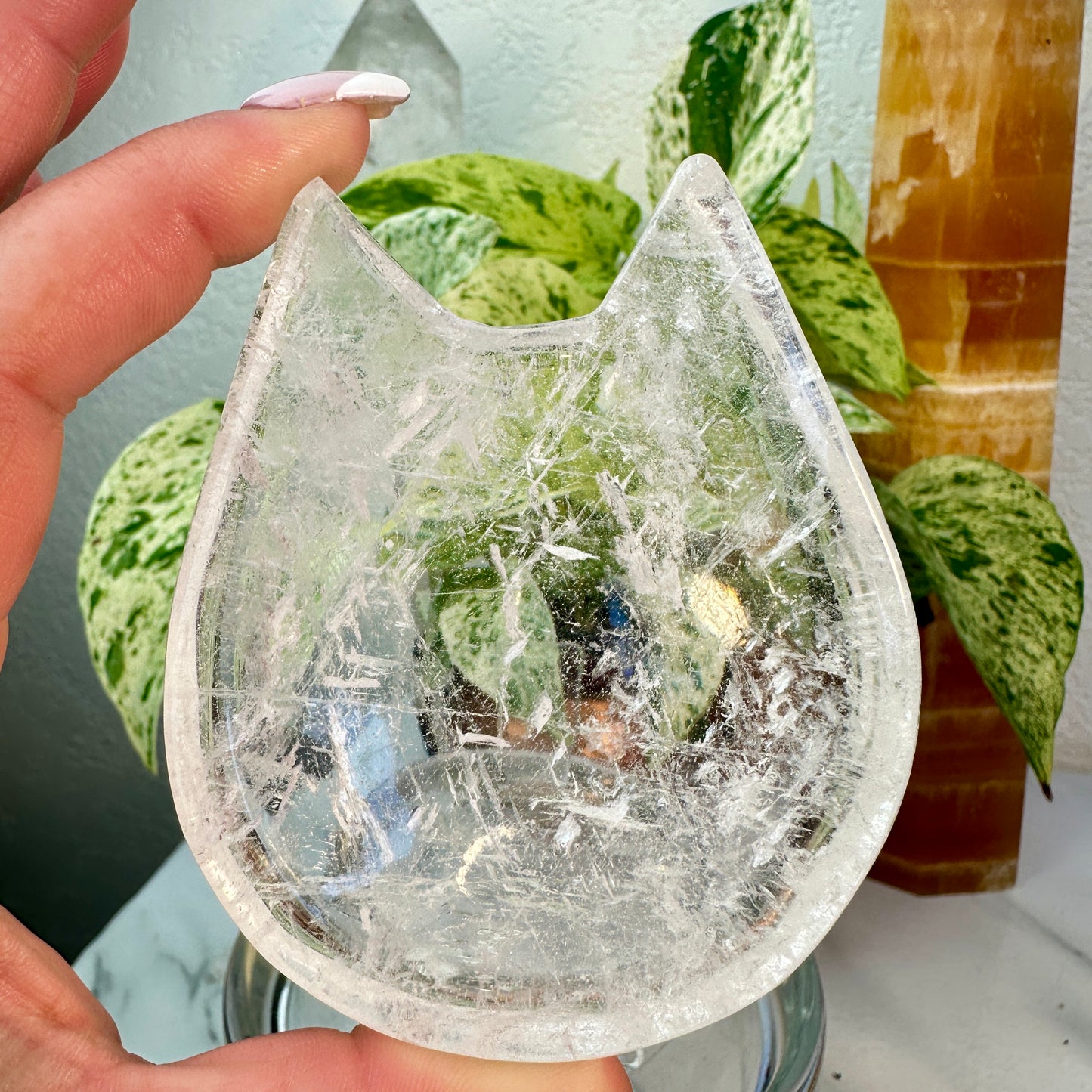 Clear Quartz Cat Head Dish — Approx. 3.4 inches | Exact Dish Shown
Clarity | Amplification | Feline Guardianship