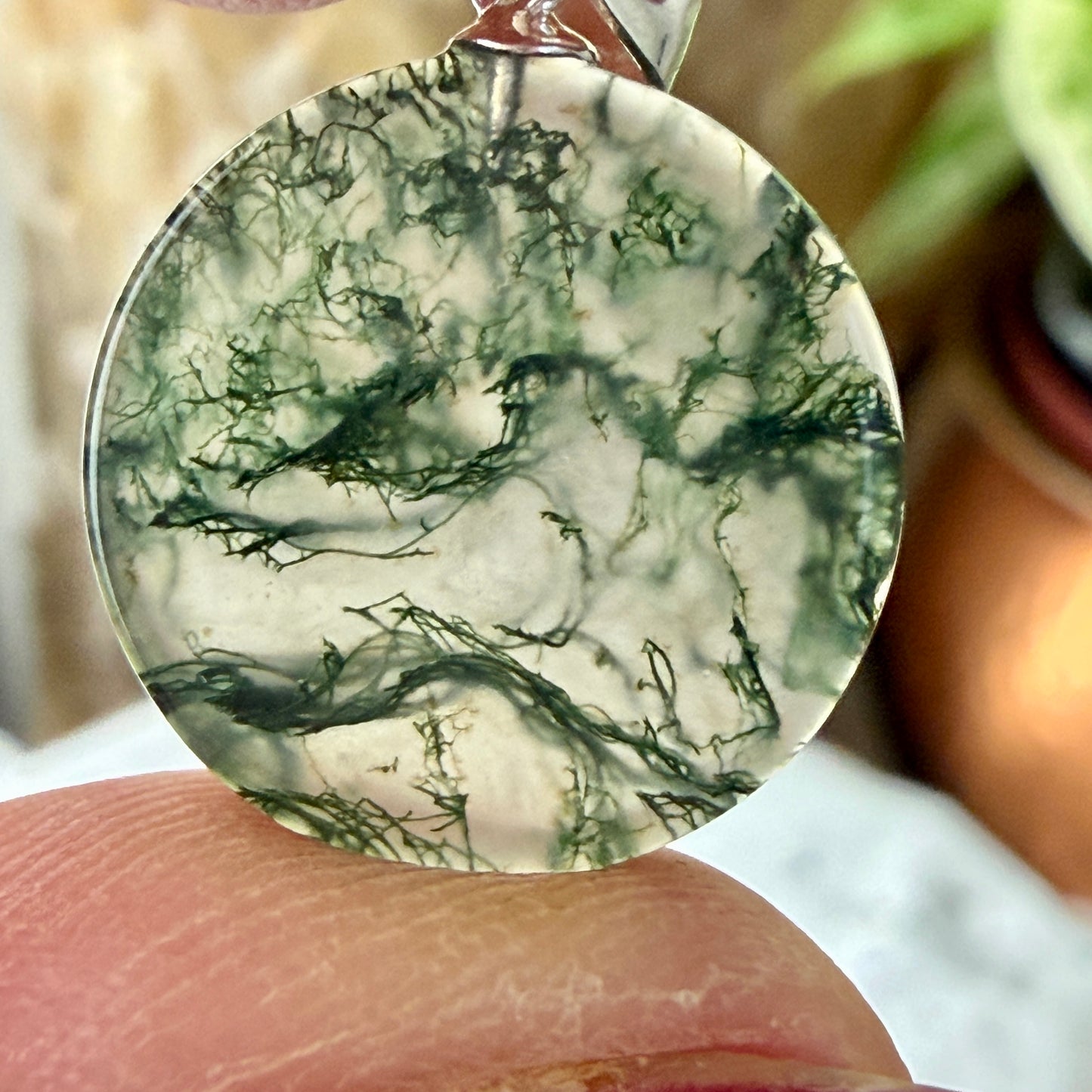 Moss Agate Round Pendant | 16mm Nature & Abundance Jewelry | Intuitive Pick